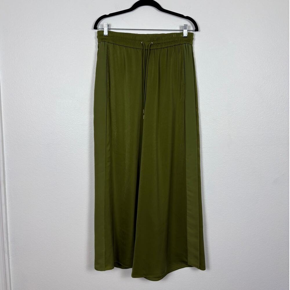 ME+EM Satin Olive Green Drawstring Waist Wide Leg Pull On Pants 10